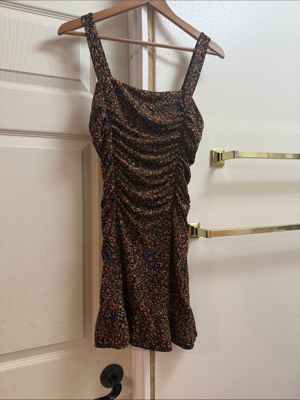Leith Black Mini Dress with Multicolor Ditsy Floral Print